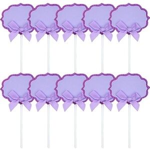 💞 New Pack of 10 Purple & Dark Purple Glitter Buffet Food Label Cupcake Toppers